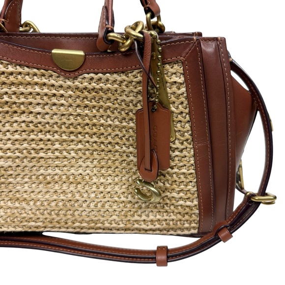 Coach Dreamer Straw Multi Compartment Leather Satchel Bag - Picture 2 of 11